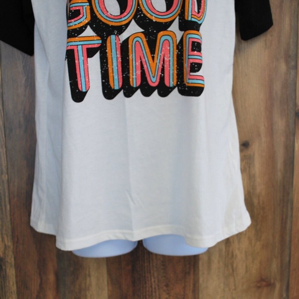 Women's L "Here for a Good Time" Tee Black White Tshirt - Picture 3 of 7